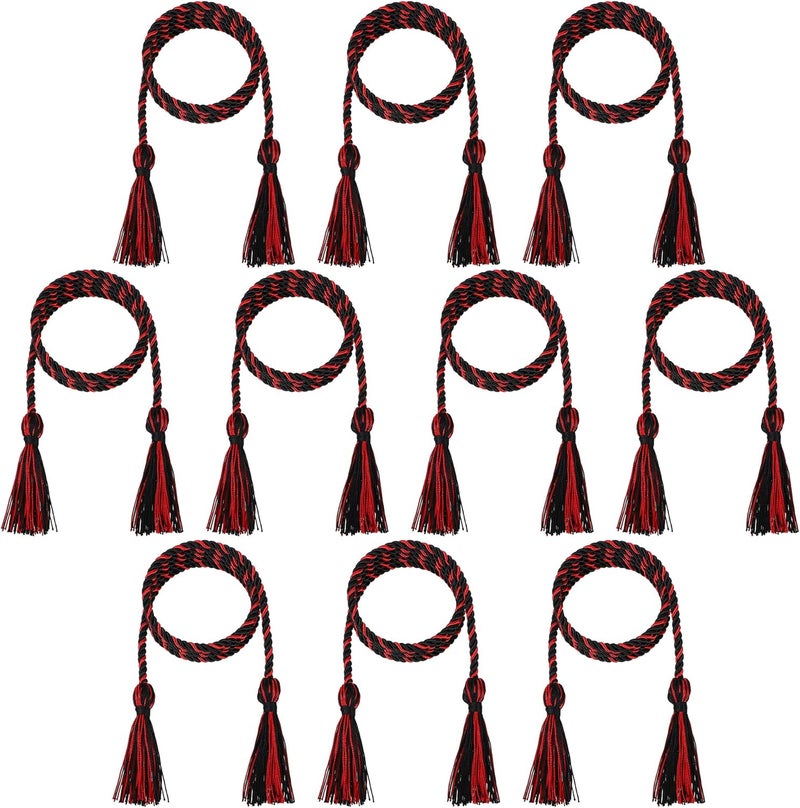 D DODOU 10 Pieces Graduation Cords Polyester Graduation Honor Braided Cords with Sewing Tassels for Bachelor, Master, Doctor 68" Long (Black Red) - Image 1